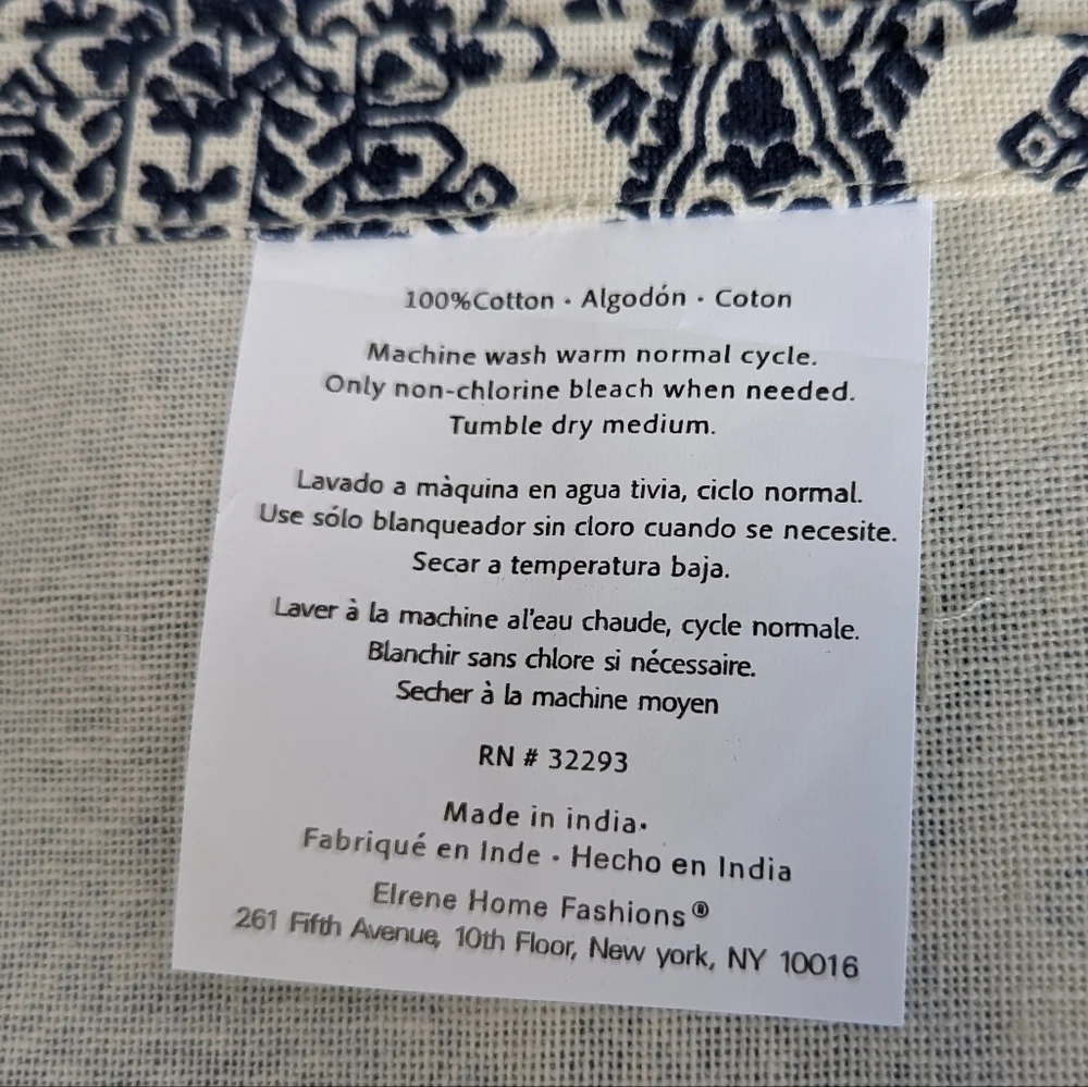 NWOT Set/ 6 Elrene Home Stripe Block Print Cotton Fabric Napkins Indigo, Natural